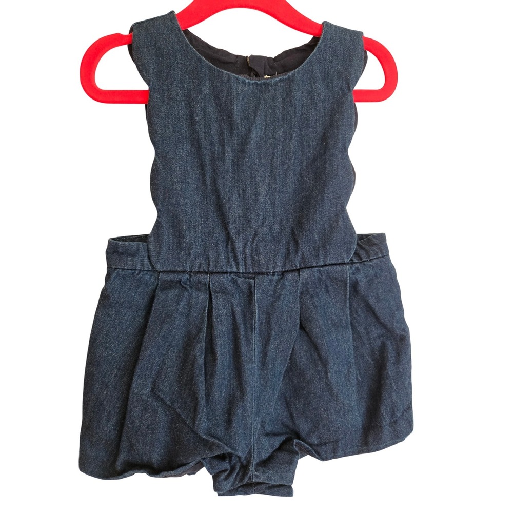 Jacadi Paris Girls Romper Jumpsuit Dark‎ Wash Denim Sleeveless Cute